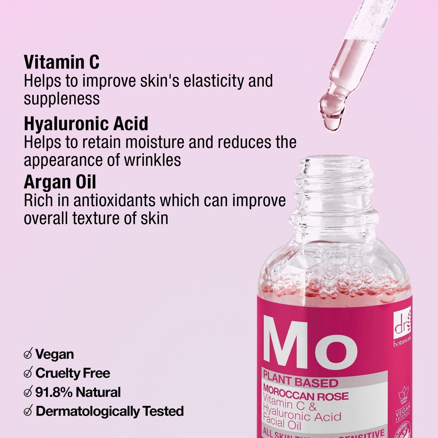 Dr Botanicals Moroccan Rose Facial Oil with Hyaluronic Acid & Vitamin C 15ml