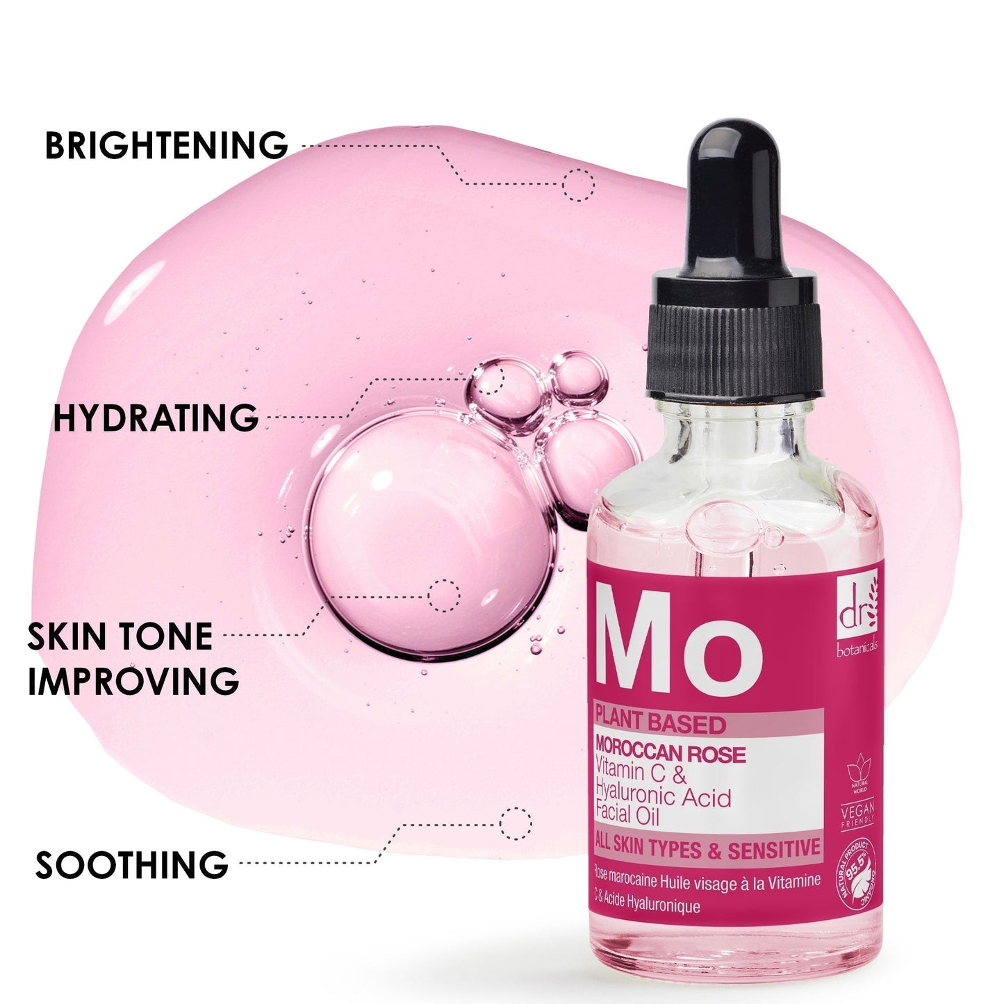 Dr Botanicals Moroccan Rose Facial Oil with Hyaluronic Acid & Vitamin C 15ml
