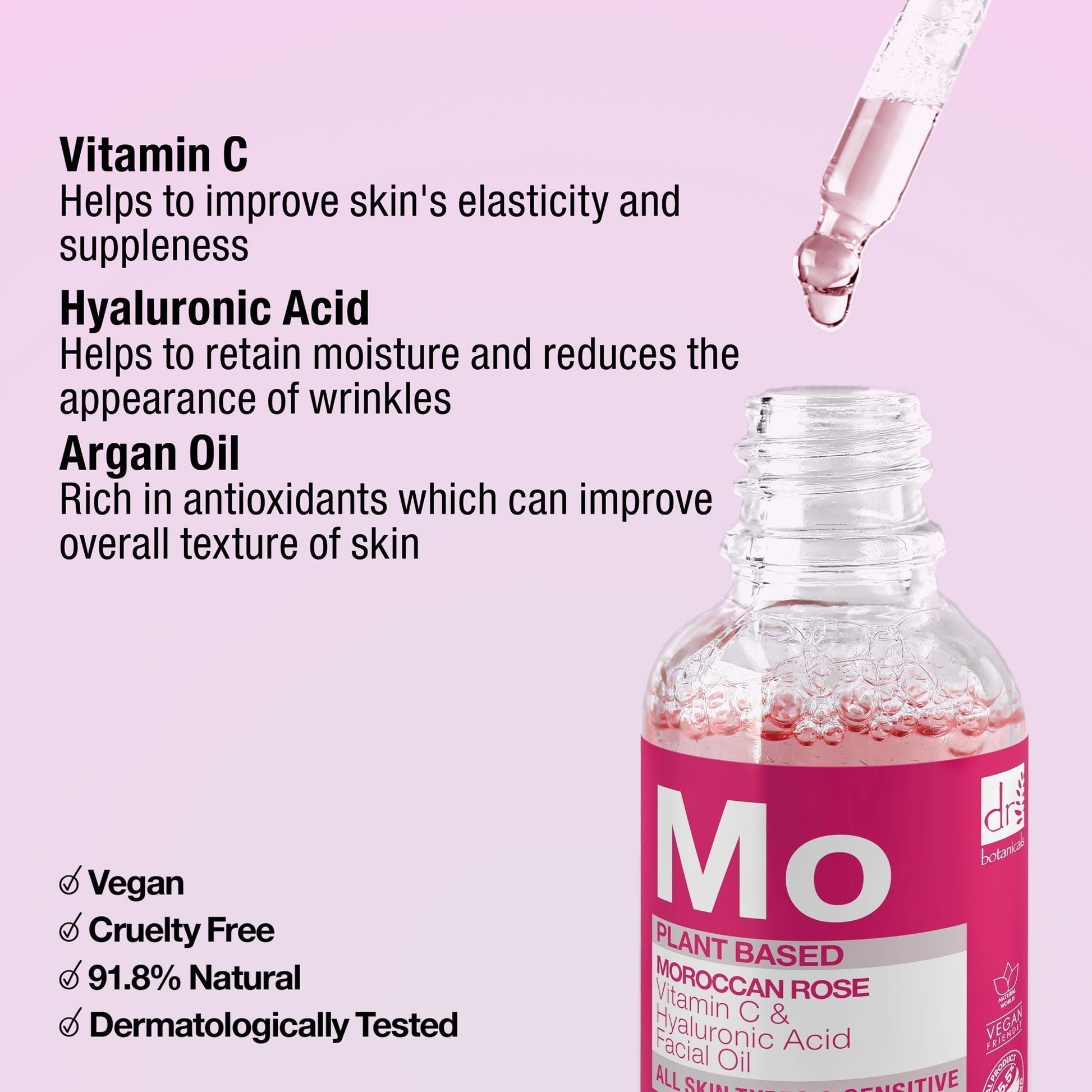 Dr Botanicals Moroccan Rose Facial Oil with Hyaluronic Acid & Vitamin C 15ml